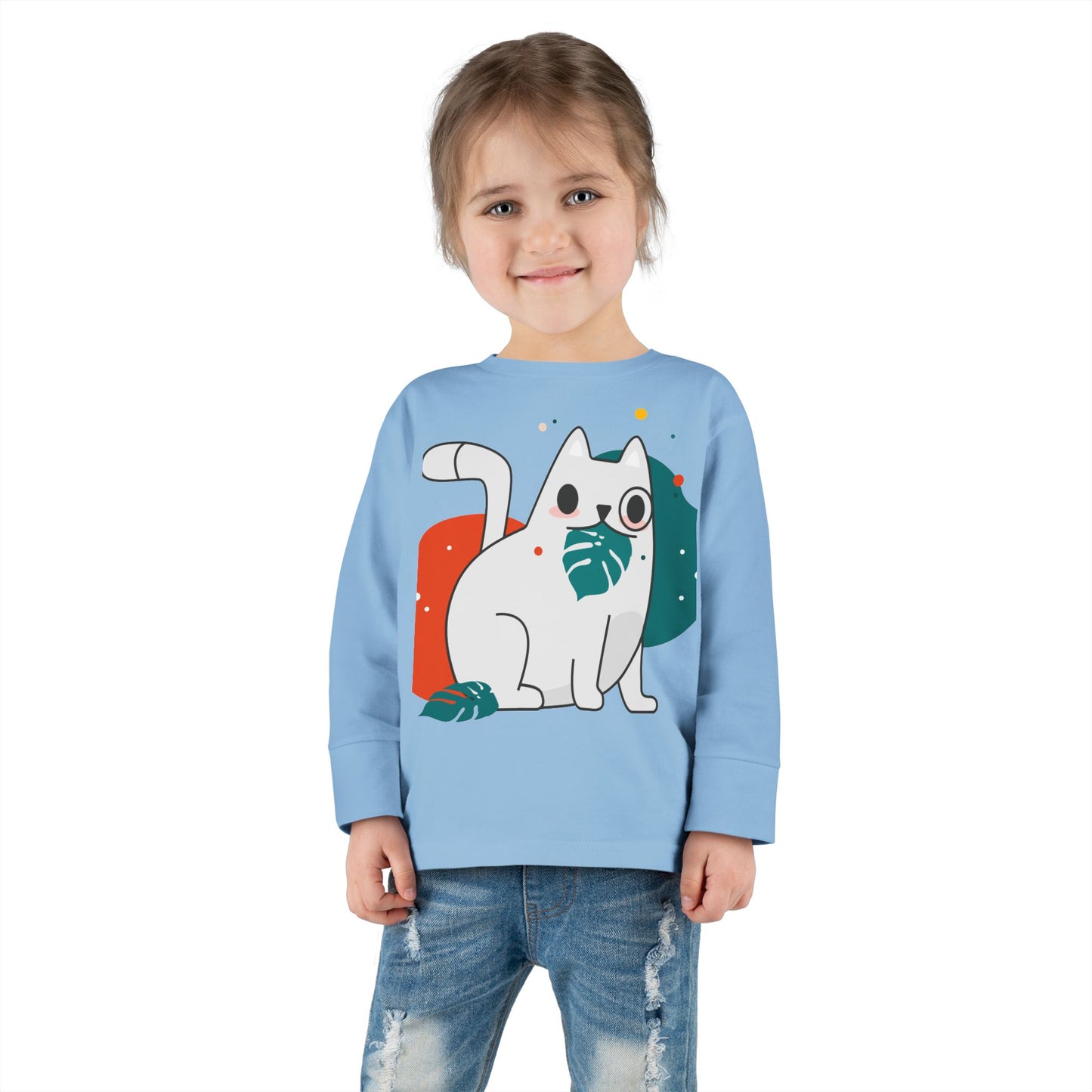 Cute Cat Toddler Long Sleeve Tee - Adorable Playful Design for Kids