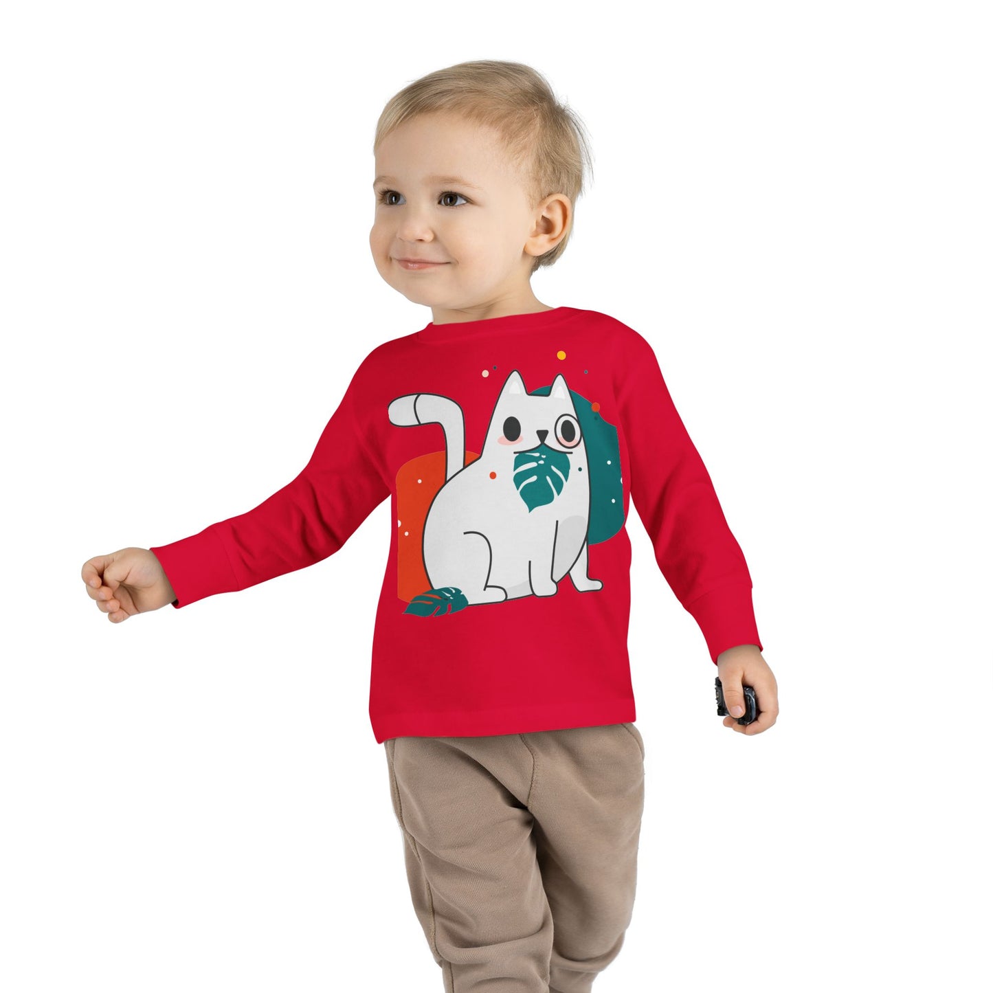 Cute Cat Toddler Long Sleeve Tee - Adorable Playful Design for Kids