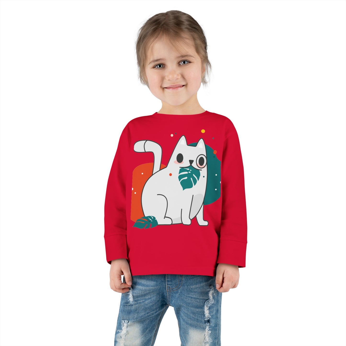 Cute Cat Toddler Long Sleeve Tee - Adorable Playful Design for Kids