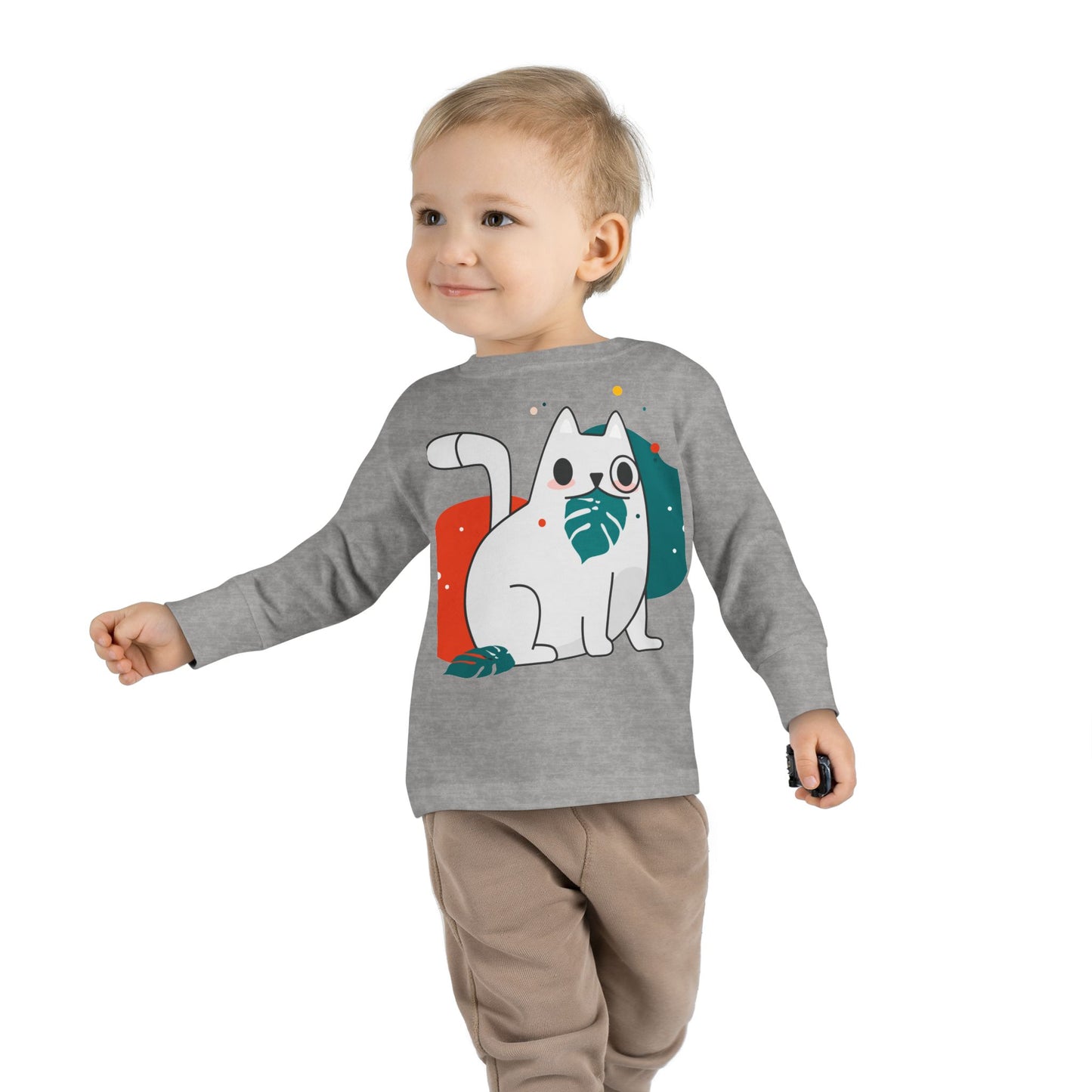 Cute Cat Toddler Long Sleeve Tee - Adorable Playful Design for Kids