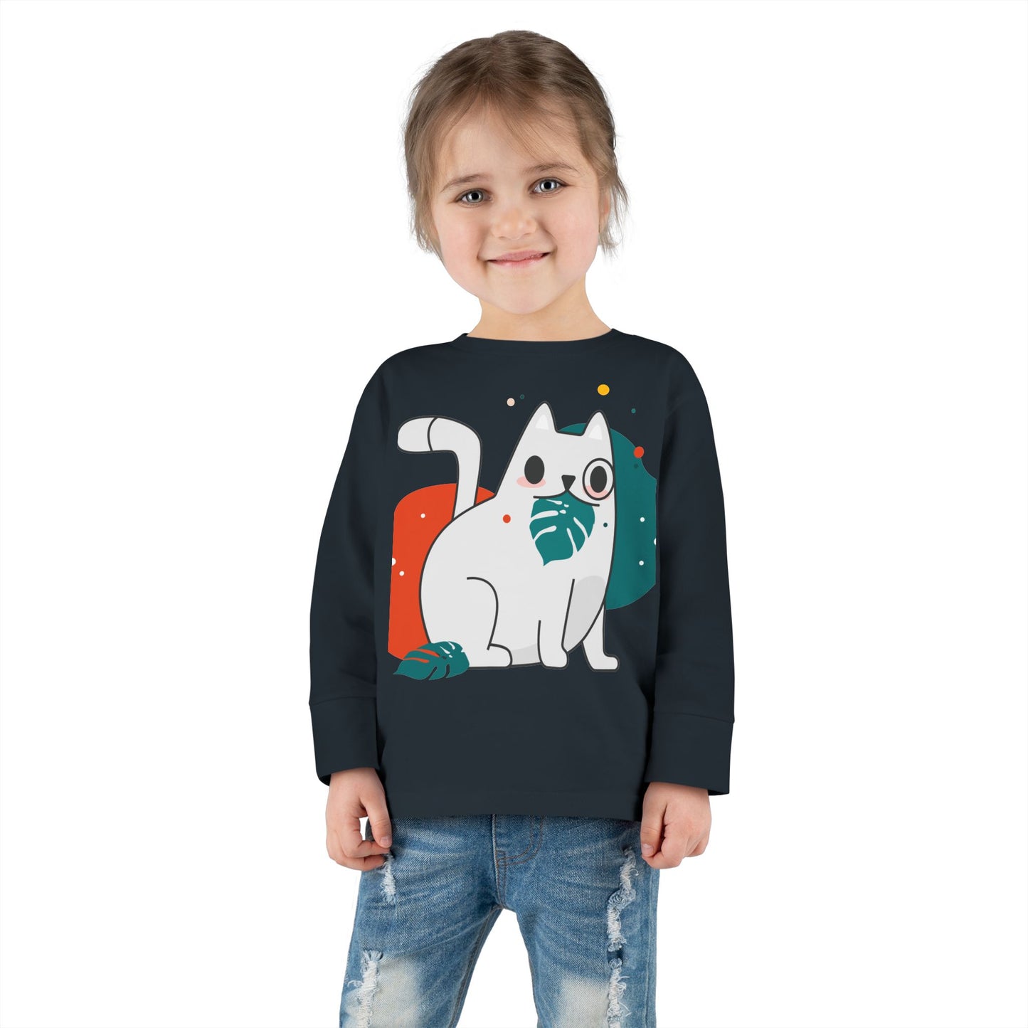 Cute Cat Toddler Long Sleeve Tee - Adorable Playful Design for Kids