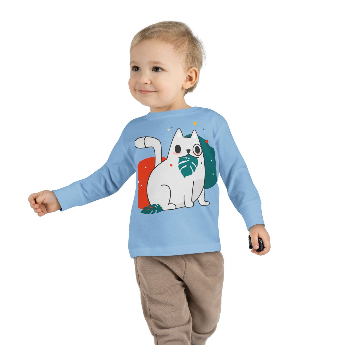 Cute Cat Toddler Long Sleeve Tee - Adorable Playful Design for Kids