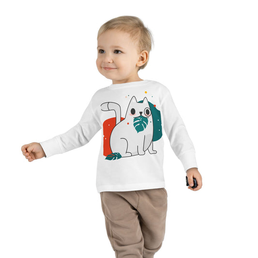 Cute Cat Toddler Long Sleeve Tee - Adorable Playful Design for Kids