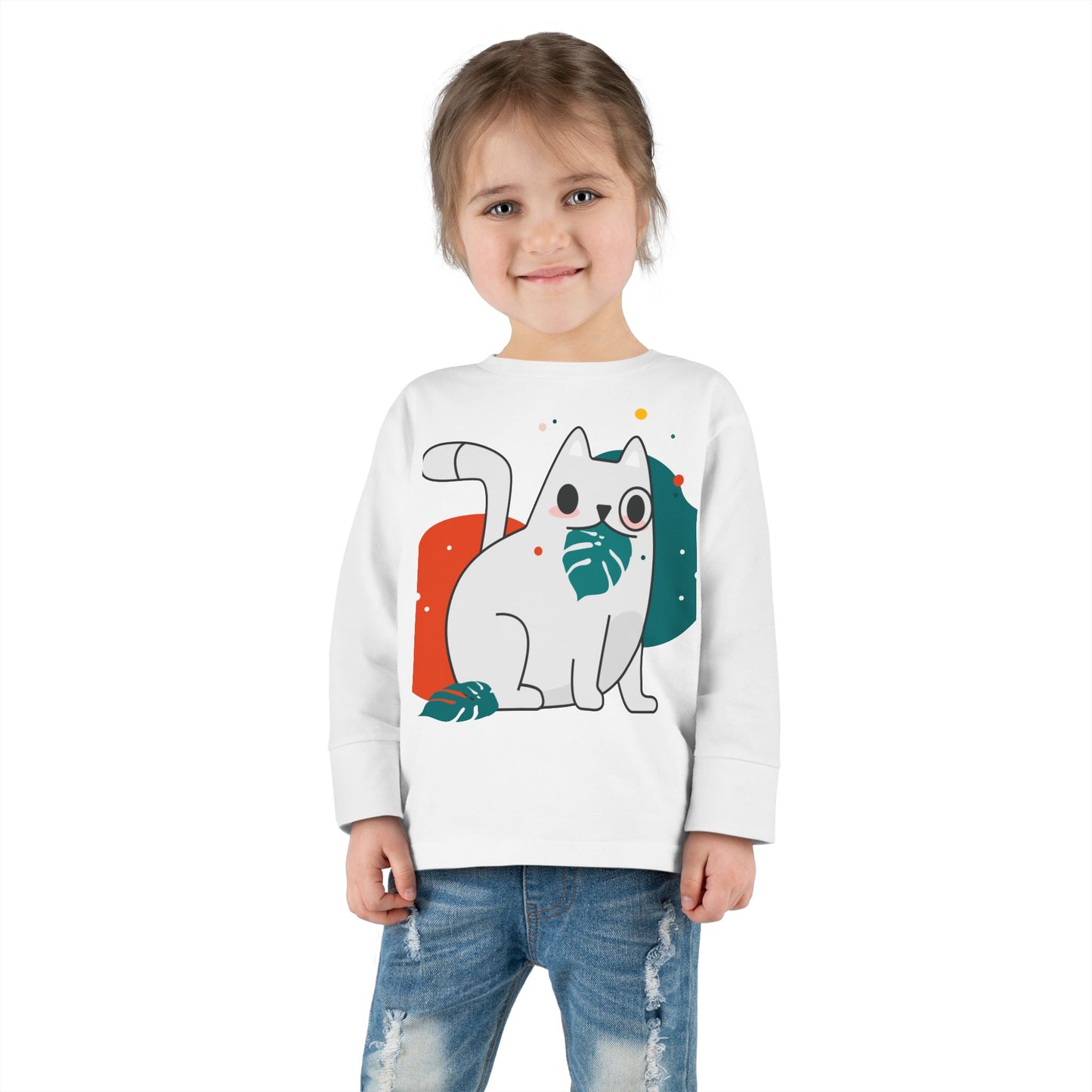 Cute Cat Toddler Long Sleeve Tee - Adorable Playful Design for Kids