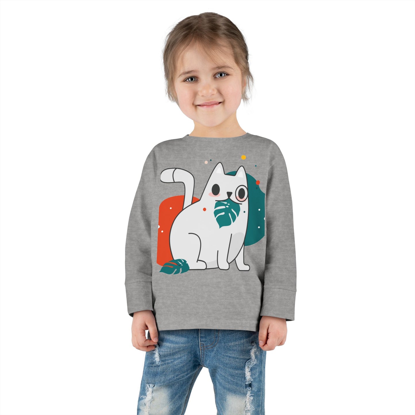 Cute Cat Toddler Long Sleeve Tee - Adorable Playful Design for Kids