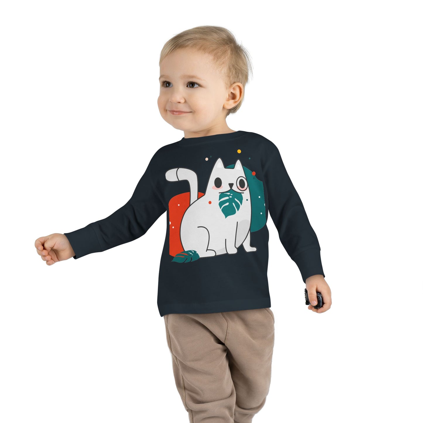 Cute Cat Toddler Long Sleeve Tee - Adorable Playful Design for Kids